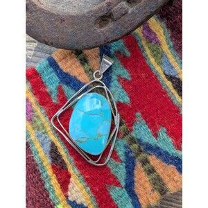 Vintage Large Turquoise Blue Pendant: Mexico Taxco Necklace